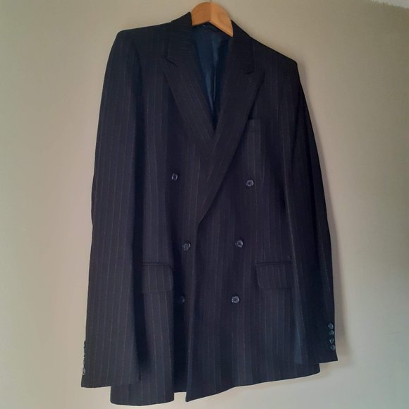 4500cad YSL Pinstripe double breasted navy Blue pure fine wool CEO blazer MEDIUM - Picture 7 of 11